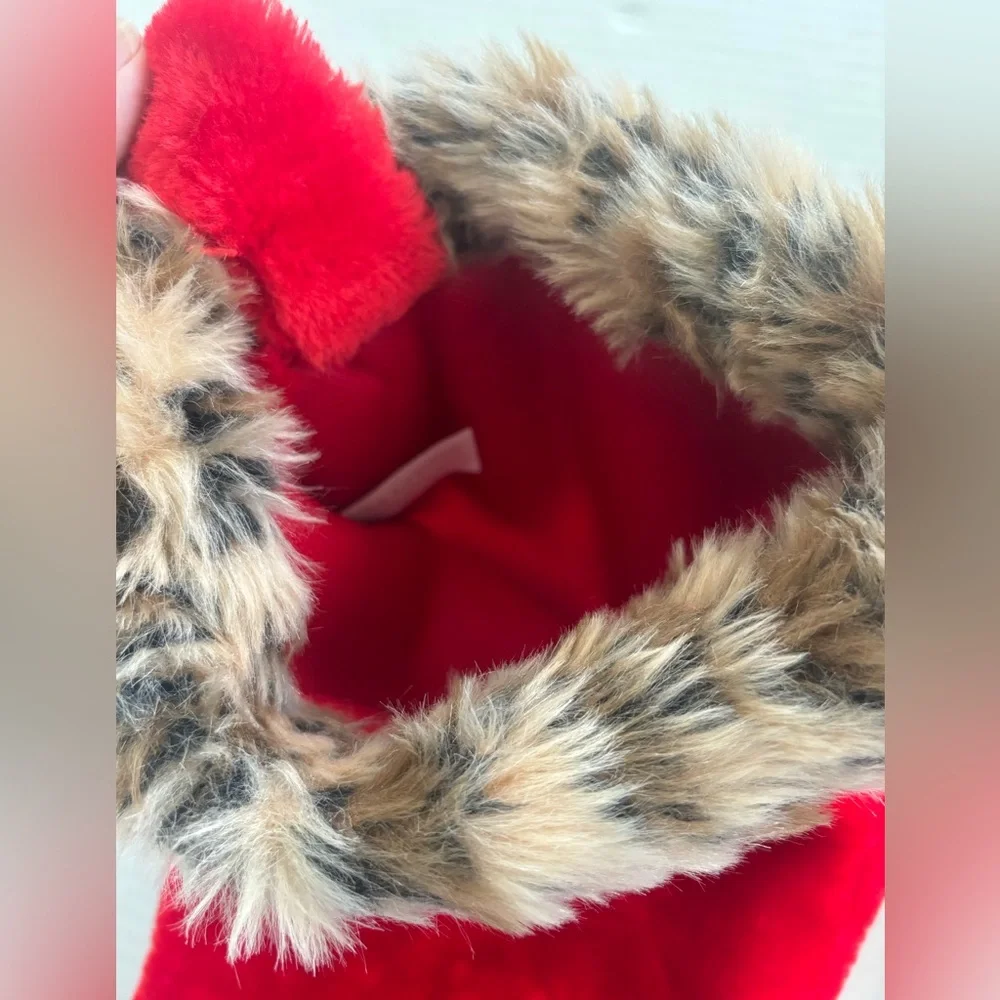 Faux‎ Fur Red Leopard Animal Trim Christmas stockings 19” NWOT
